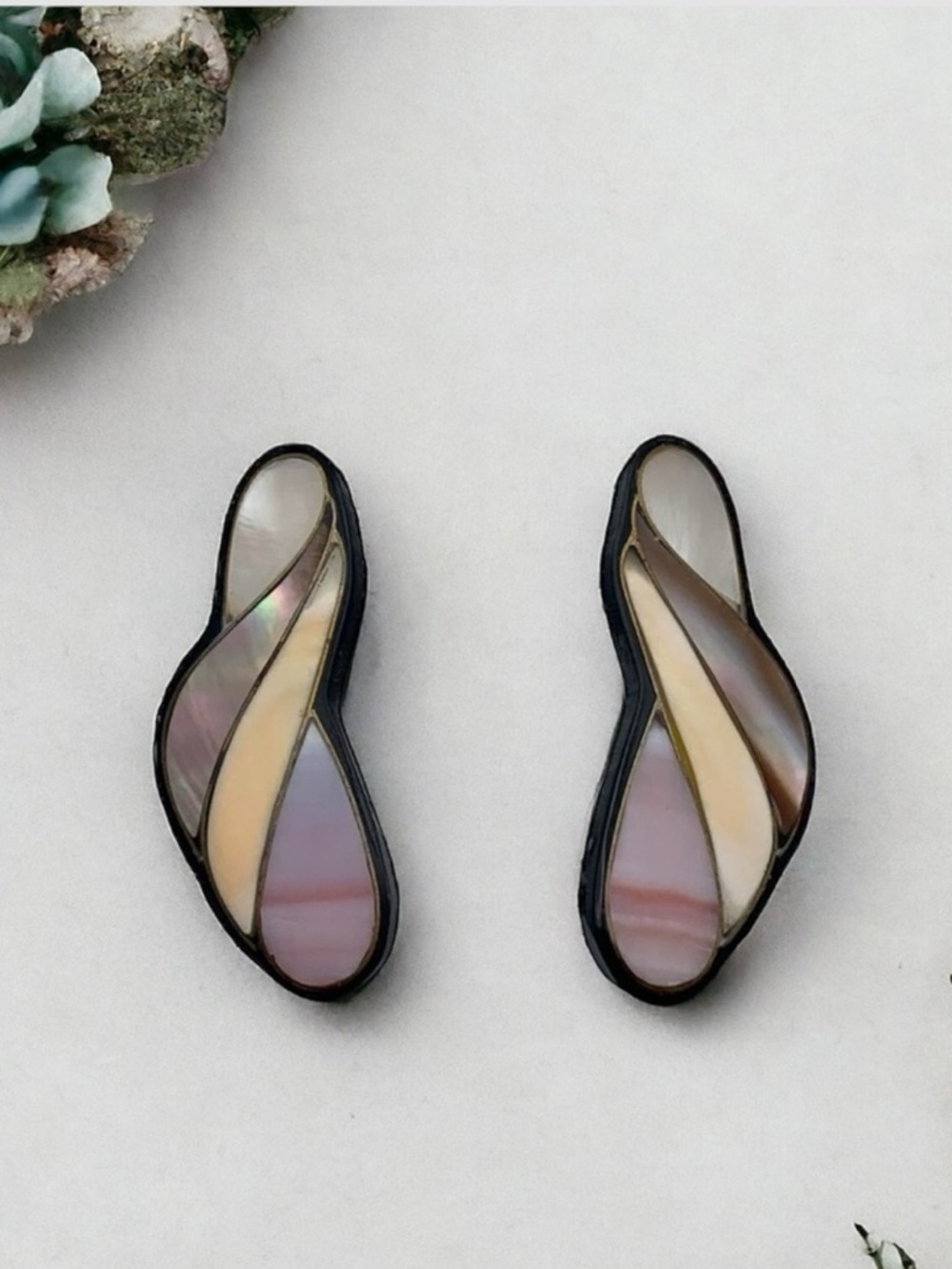 Vintage Lee Sands Mother of Pearl Inlay Pierced Earrings